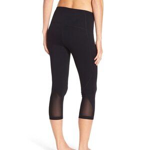 Zella Hatha high rise crop gym leggings L black mesh hem matte Live In Nordstrom